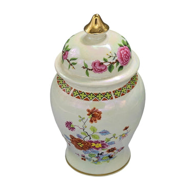 Vintage Sadler Urn Ginger Jar Floral Print Iridescent Pearl Lustre Lidded Vase